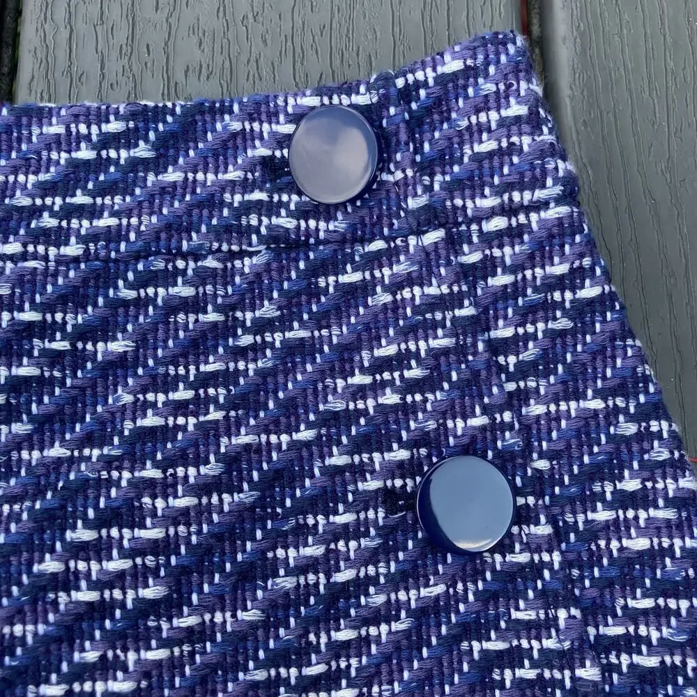 LOFT woven purple blue side button short straight skirt, preppy dark academia